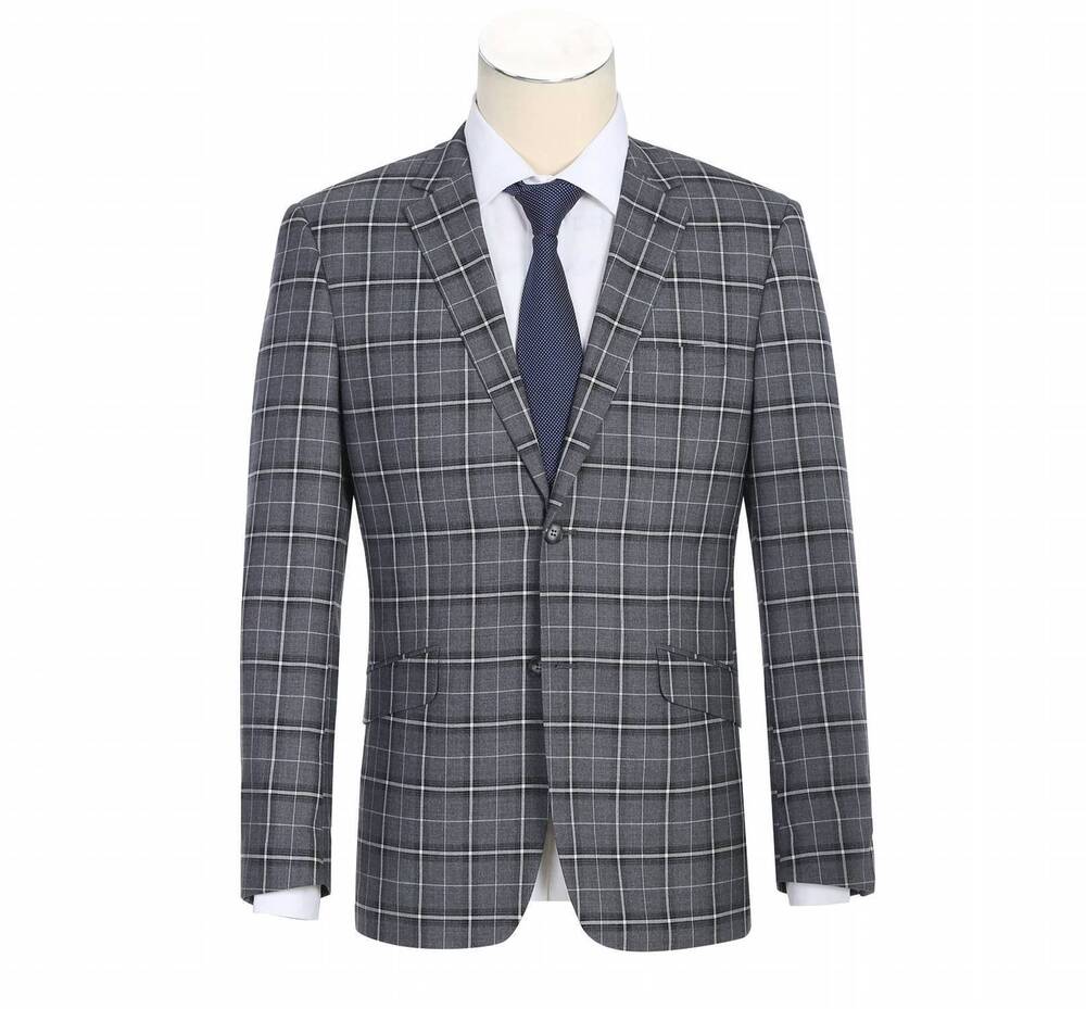 NEW RENOIR men's stretch performance 2-button classic fit suit in grey and white